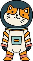 A black and white drawing of a cat in a spacesuit vector