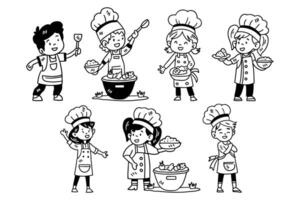 A group of children dressed as chefs are shown in various poses vector