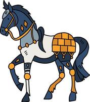 A horse is standing with its legs spread wide and its head down vector