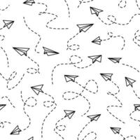 Paper airplane seamless pattern. flying Paper airplane with dotted track direction. Paper airplanes pattern background. paper Airplane with route line path. vector