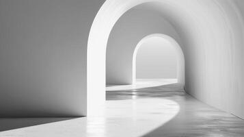 Minimalist White Archway Corridor with Light and Shadow - Abstract Modern Architecture Interior Design. photo