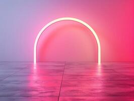 Neon archway mockup with pink and purple gradient background. photo