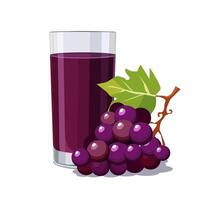 Full glass of purple freshly and healthy squeezed grape juice isolated on white background. illustration in flat style with dietary drink. Summer clipart for card, banner, flyer, poster design vector