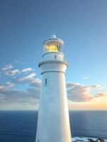White Lighthouse on a Clear Sunny Day with Clouds. photo