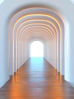 Abstract Interior Design With Golden Arches And Wooden Floor. photo