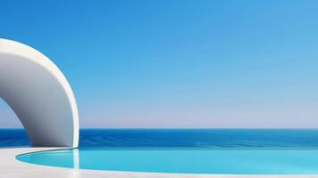 Modern Minimalist Swimming Pool With Ocean View and Archway. photo