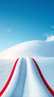 Snow covered mountain ski slope with red line. photo