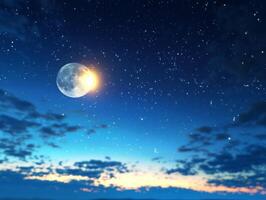 Night Sky with Full Moon and Stars - Dramatic Cloudscape. photo