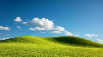 Rolling Green Hills With Blue Sky And White Clouds. photo