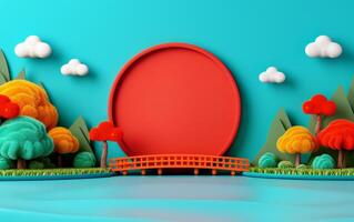 Abstract 3D Illustration Of A Fantasy Landscape With A Circle Space And Trees. photo