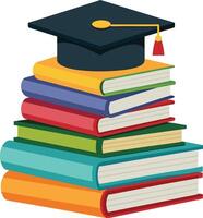 A graduation cap on a stack of books isolated on a white background. vector