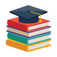 A graduation cap on a stack of books isolated on a white background. vector