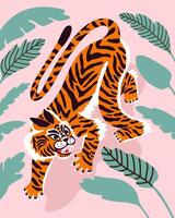 background with abstract tiger in jungle. vector