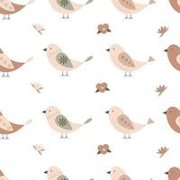 Folk seamless pattern - birds and flowersin scandinavian style, for wrapping, textile, digital or scrapbook paper design vector