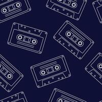 90s retro elements. Seamless pattern of cassettes with audio tapes. Aesthetics of the 90s. Line art graphics vector