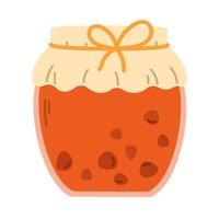 Glass jar of strawberry jam isolated on white background. Cartoon flat illustration vector