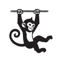 A Monkey swings silhouette - Monkey Clipart illustration in black and white vector