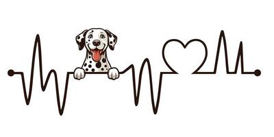 Heartbeat line with Dalmatian Dog Peeking, Dog and Cardiogram wave with Heart Love isolated illustration vector