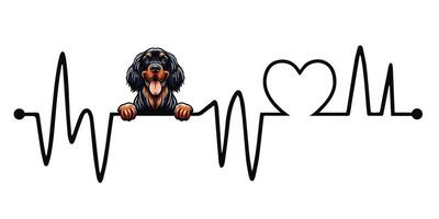 Heartbeat line with Gordon Setter Dog Peeking - Dog and Cardiogram wave with Heart Love isolated illustration vector