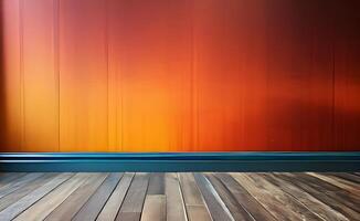 Empty wall background for presentation of painted textured wooden flooring products photo