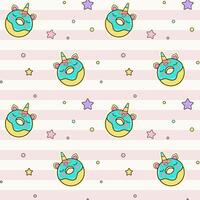 Cartoon background with donut unicorn. Childish seamless patterns for birthday party. vector
