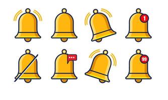 Notification bell icon set. New message notification icon. Incoming inbox message. Alarm symbol. Ringing bells, new notification for clock and smartphone, alarm alert. vector