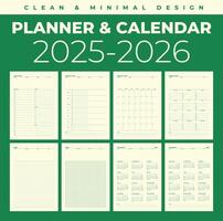 Simple planner calendar 2025, 2026 in clean and minimal design vector