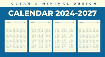 Simple calendar 2024, 2025, 2026, 2027 in clean and minimal design vector