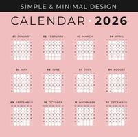 Simple and Minimal Calendar 2026 vector