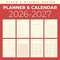 Simple planner calendar 2026, 2027 in clean and minimal design vector