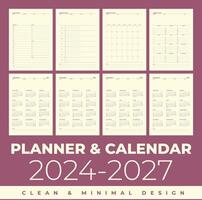 Simple planner calendar 2024, 2025, 2026, 2027 in clean and minimal design vector