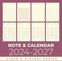 Simple note calendar 2024, 2025, 2026, 2027 in clean and minimal design vector