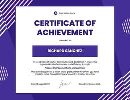 purple modern certificate of achievement template