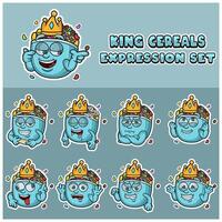 Cartoon Mascot Of Cereals Character with king and expression set. vector