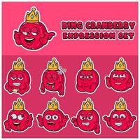 Cartoon Mascot Of Cranberry Fuit Character with king and expression set. vector