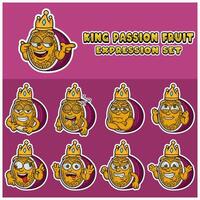 Cartoon Mascot Of Passion Fuit Character with king and expression set. vector