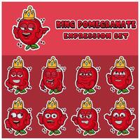 Cartoon Mascot Of Pomegrante Fuit Character with king and expression set. vector