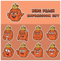 Cartoon Mascot Of Peach Fuit Character with king and expression set. vector