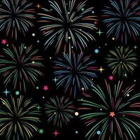 Set of Fireworks with sparks and stars, festival firecracker display at night sky vector