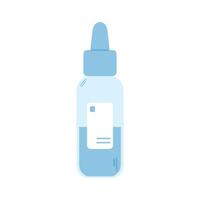 Nasal bottle. Nose remedy drops. Glass medical container with liquid for relief for a runny nose vector
