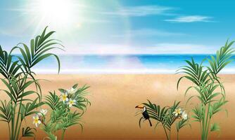 a bird on the beach with flowers and a bird on the beach. vector