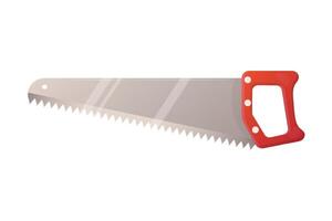 Hand saw with red handle on white insulated background. Cartoon style. vector