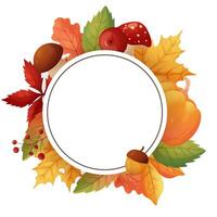 Template, empty fall frame. Leaves and mushrooms. On white background isolated. vector