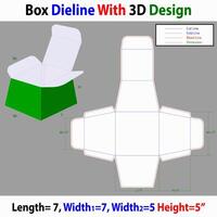 Food Box L 7,W1 7,W2 5,H 5 inch Dieline Template With 3d Design vector