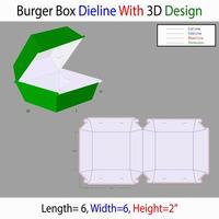 Burger Box 6x6x2'' Dieline Template With 3d Design vector