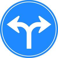 Rounded traffic signal in blue and white, isolated on white background. Compulsory turn right or left vector