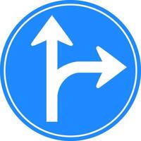 Rounded traffic signal in blue and white, isolated on white background. Compulsory ahead or turn right vector
