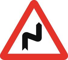 Triangular traffic signal in white and red, isolated on white background. Warning of right reverse bend vector