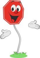Cartoon character of a octagonal traffic signal in red, isolated on white background. Mandatory Stop. vector