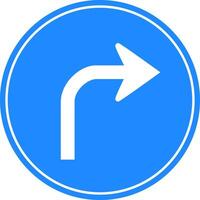 Rounded traffic signal in blue and white, isolated on white background. Compulsory turn right ahead vector